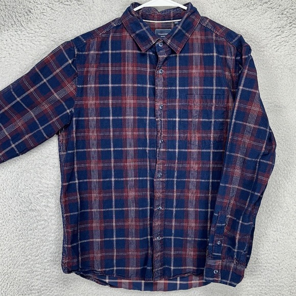 7 Diamonds Corduroy Shirt Mens Large Blue Red Plaid Regular Fit Button Up Pocket - Picture 1 of 9